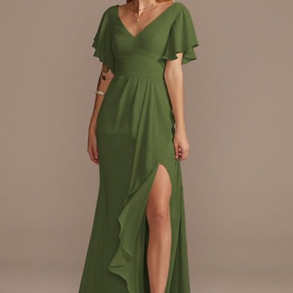 David's Bridal Dresses & Skirts - Celebrate DB Studio Flutter Sleeve Bridesmaid Dress With Cascade